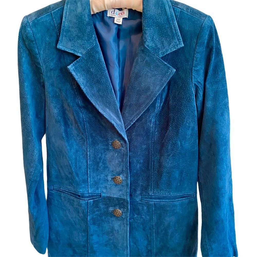 Denim&Co Washable Suede Jacket Blazer Mallard Blue - Picture 5 of 6